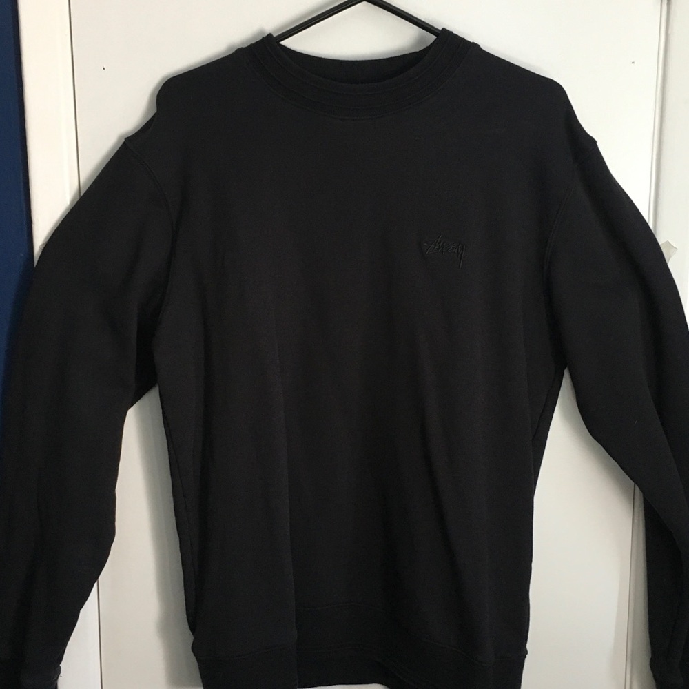 Men’s Long Sleeve Stüssy Black Crewneck Sweater, Size Large